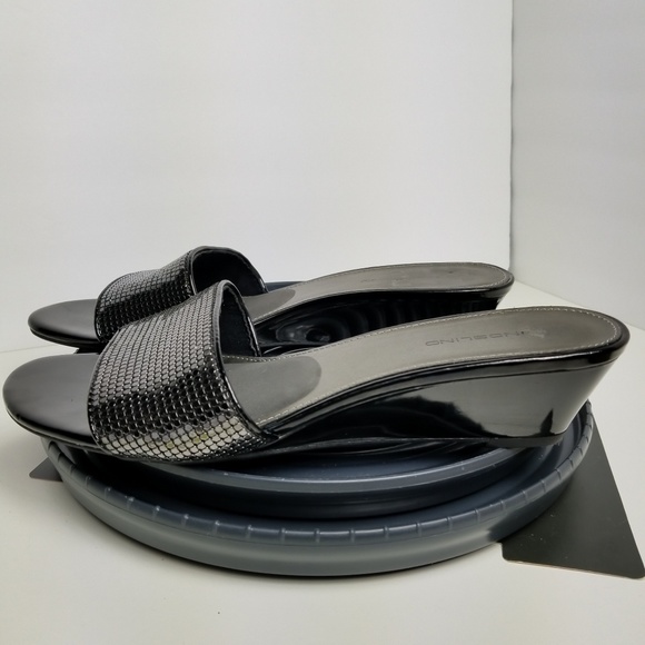 Bandolino Shoes - Bandolino  patent black open toe wedge sandal